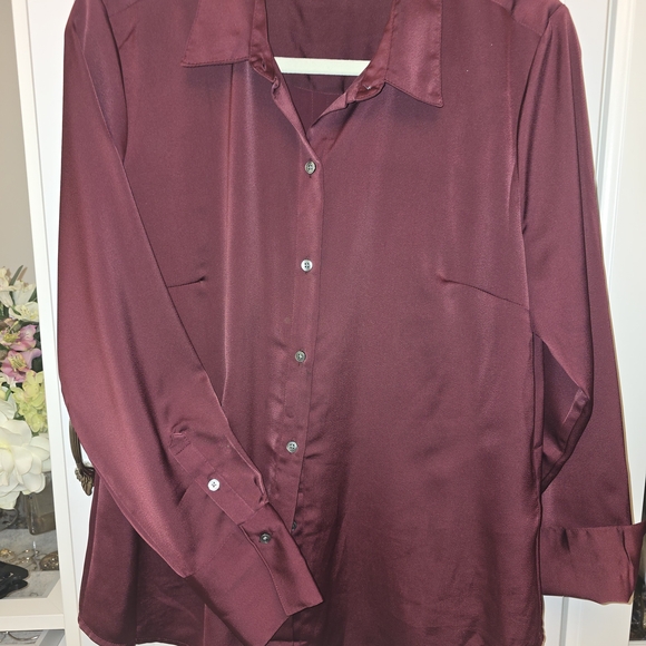 Banana Republic Tops - Banana Republic Satin Button-Up Shirt - Burgundy